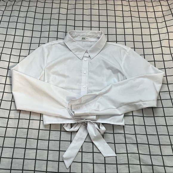 y2k white cropped blouse flannel button top - Picture 3 of 5